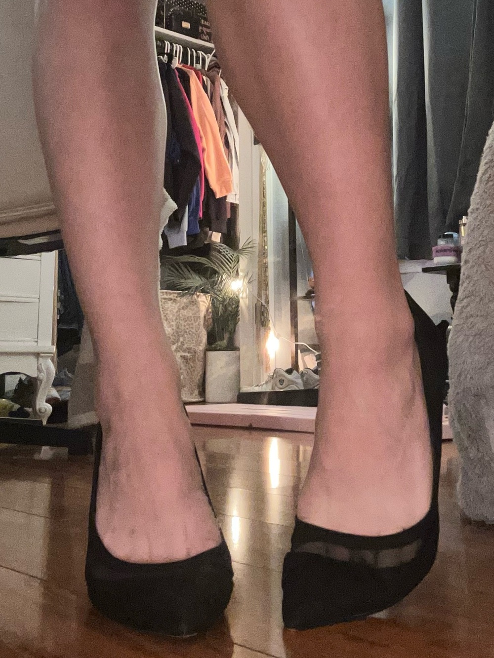 Elegant Black Pointed-Toe Mesh Accent Heels